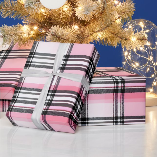 Papel De Presente Padrão Xadrez Preto Rosa Vermelho (Feriados)