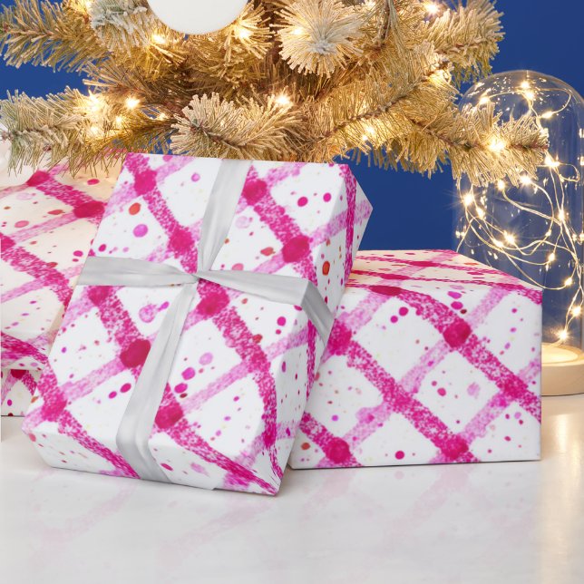 Papel De Presente Padrão Xadrez Rosa Brilhante (Feriados)