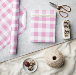 Papel De Presente Padrão Xadrez Rosa Claro Branco Gingham Bege