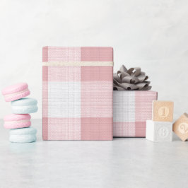 Papel De Presente Padrão Xadrez Rosa Claro Branco Gingham Bege