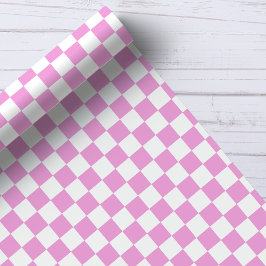Papel De Presente Padrão Xadrez Rosa e Branco