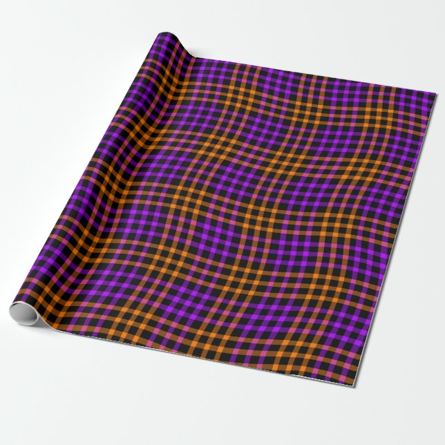 Papel De Presente Padrão Xadrez Seamless Laranja Roxo (Desenrolado)