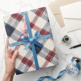 Papel De Presente Padrão Xadrez Tartã Clássico Vermelho Marinho Heri