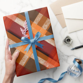 Papel De Presente Padrão Xadrez Terra Colheita Laranja Vermelho Rúst