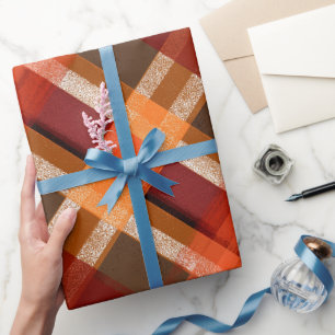 Papel De Presente Padrão Xadrez Terra Colheita Laranja Vermelho Rúst