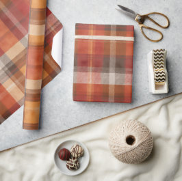 Papel De Presente Padrão Xadrez Terra Colheita Laranja Vermelho Rúst