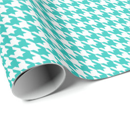 Papel De Presente Padrão Xadrez Turquesa Clássico e Branco