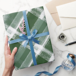 Papel De Presente Padrão Xadrez Verde Branco Férias de Inverno