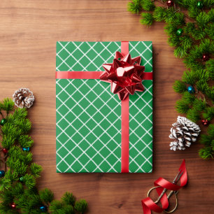 Papel De Presente Padrão Xadrez Verde Branco Trevo Elegante
