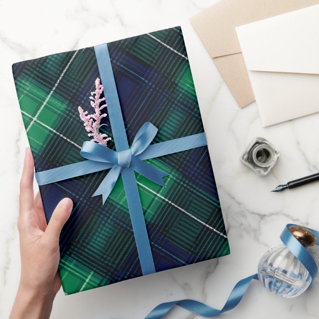 Papel De Presente Padrão Xadrez Verde Escuro Floresta Pinho (Presentear)