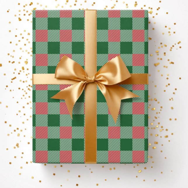 Papel De Presente Padrão Xadrez Verde Natal Rústico  (Rustic Christmas Green Plaid Pattern Wrapping Paper)