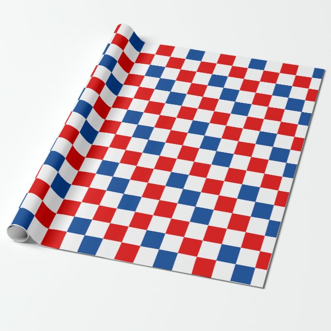 Papel De Presente Padrão Xadrez Vermelho Branco Azul  (Desenrolado)