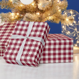 Papel De Presente Padrão Xadrez Vermelho Branco de Natal Personaliza
