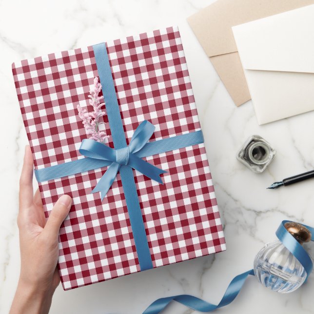 Papel De Presente Padrão Xadrez Vermelho Clássico Gingham (Presentear)