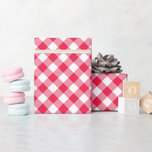 Papel De Presente Padrão Xadrez Vermelho e Branco Clássico Rústico