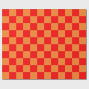Papel De Presente Padrão Xadrez Vermelho e Laranja