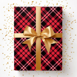 Papel De Presente Padrão Xadrez Vermelho Elegante