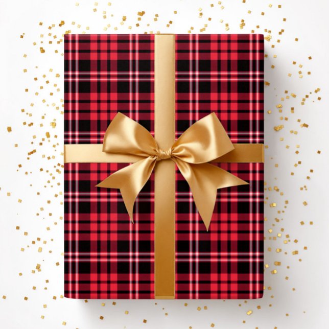 Papel De Presente Padrão Xadrez Vermelho Moderno (Modern Red Plaid Pattern Wrapping Paper)