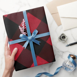 Papel De Presente Padrão Xadrez Vermelho Preto Carmesim Rústico Clás