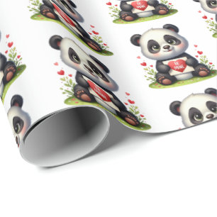 Papel De Presente Padrão xadrezado de urso panda fofo de São Valenti