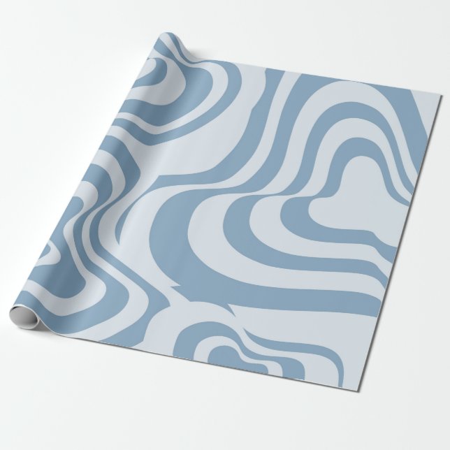 Papel De Presente Padrão Y2K da Groovy Retro Azul (Desenrolado)