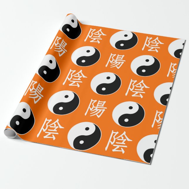 Papel De Presente Padrão Yinyang Chinês de Fundo Laranja (Desenrolado)