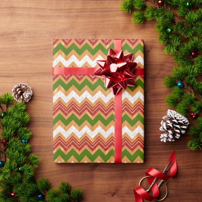 Papel De Presente Padrão Ziguezague de Natal em Ouro Falso (Presente de Natal)