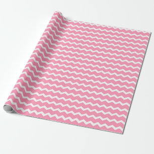 Papel De Presente Padrão Ziguezague Rosa e Branco Divertido e Jovial