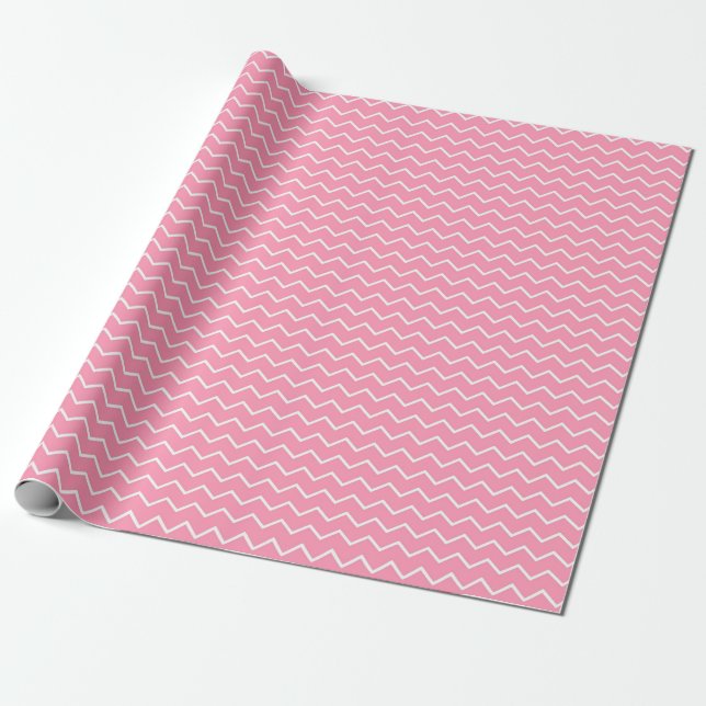 Papel De Presente Padrão Ziguezague Rosa e Branco Divertido e Jovial (Desenrolado)