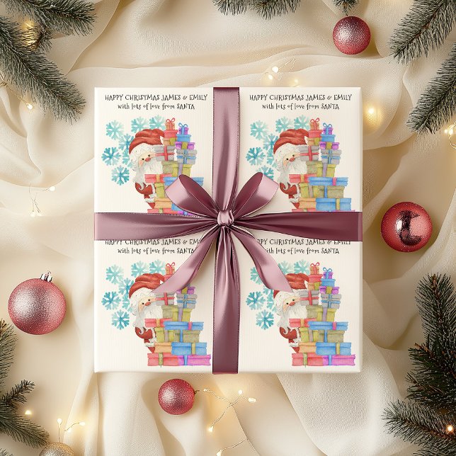 Papel De Presente Padre Personalizado Flocos de Neve Flocos de Neve  (Kids Christmas Wrapping Paper with Father Christmas)