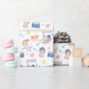 Papel De Presente Padrões Baby Krypto e Superman