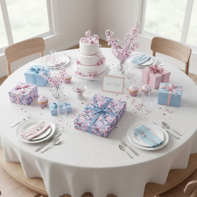 Papel De Presente Padrões Botânicos do Pink Sakura Blossoms (Criador carregado)