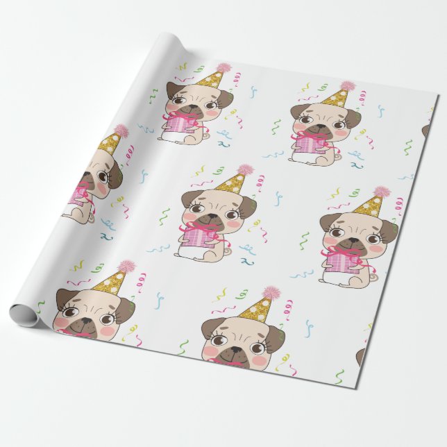Papel De Presente Padrões Cachorro de Boi Birthday (Desenrolado)