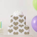 Papel De Presente Padrões com brilho Dourado Ouro branco Sparkle<br><div class="desc">Projetado com padrões cardíacos glaciais dourados em fundo branco sólido!</div>