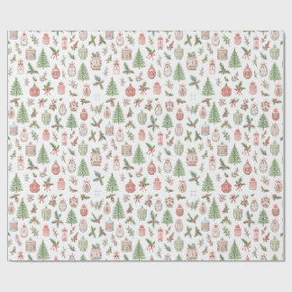Papel De Presente Padrões contínuos de Natal em aquarela
