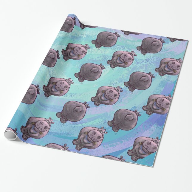 Papel De Presente Padrões das cabeças e das caudas do Hippopotamus (Desenrolado)