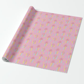 Papel De Presente Padrões das Palmas e do Cactus Retro Coquette