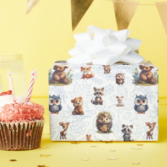 Papel De Presente Padrões De Animais Da Floresta De Crianças Cutas (Festa de aniversário)