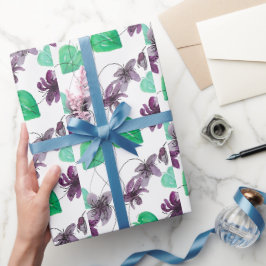 Papel De Presente Padrões de Aquarela de Violetas Selvagens Encantad