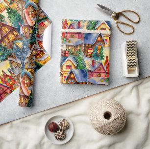 Papel De Presente Padrões de Aquarela na Aldeia Whimsical