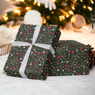 Papel De Presente Padrões de aquarelas florais florais do Natal russ