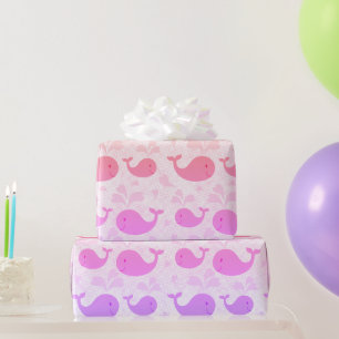 Papel De Presente Padrões de Baleias Cor-de-Rosa