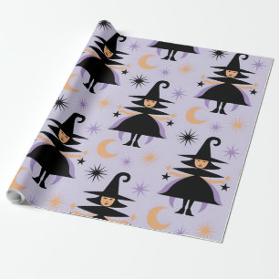 Papel De Presente Padrões de Bruxas Bonitas - Bruxas Brancas com Est