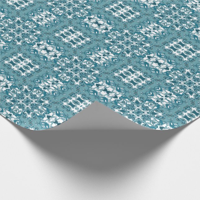 Papel De Presente Padrões de caleidoscópio Circular de Lacy Teal (Ponta)