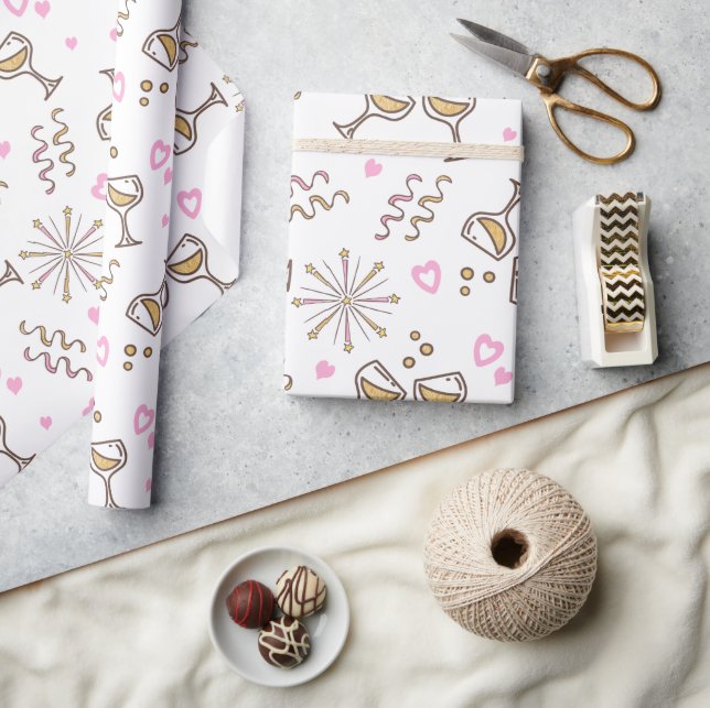 Papel De Presente Padrões de celebração de aniversário rosa/Dourado  (Artesanato)