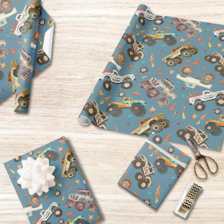 Papel De Presente Padrões de Chamas Azuis de Monstro Moderno
