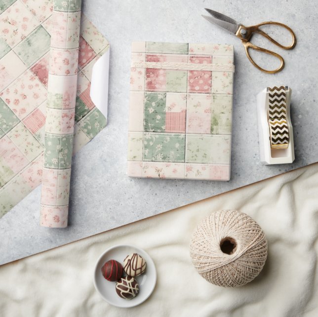 Papel De Presente Padrões de Colcha Floral Rosa Menta Ocidental (Artesanato)