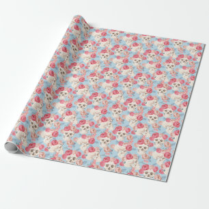 Papel De Presente Padrões de colheita de crânios e Rosas