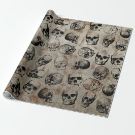 Papel De Presente Padrões de crânios de colheita de Halloween descon