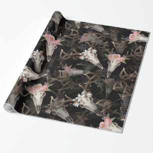 Papel De Presente Padrões de crânios de veados de flores